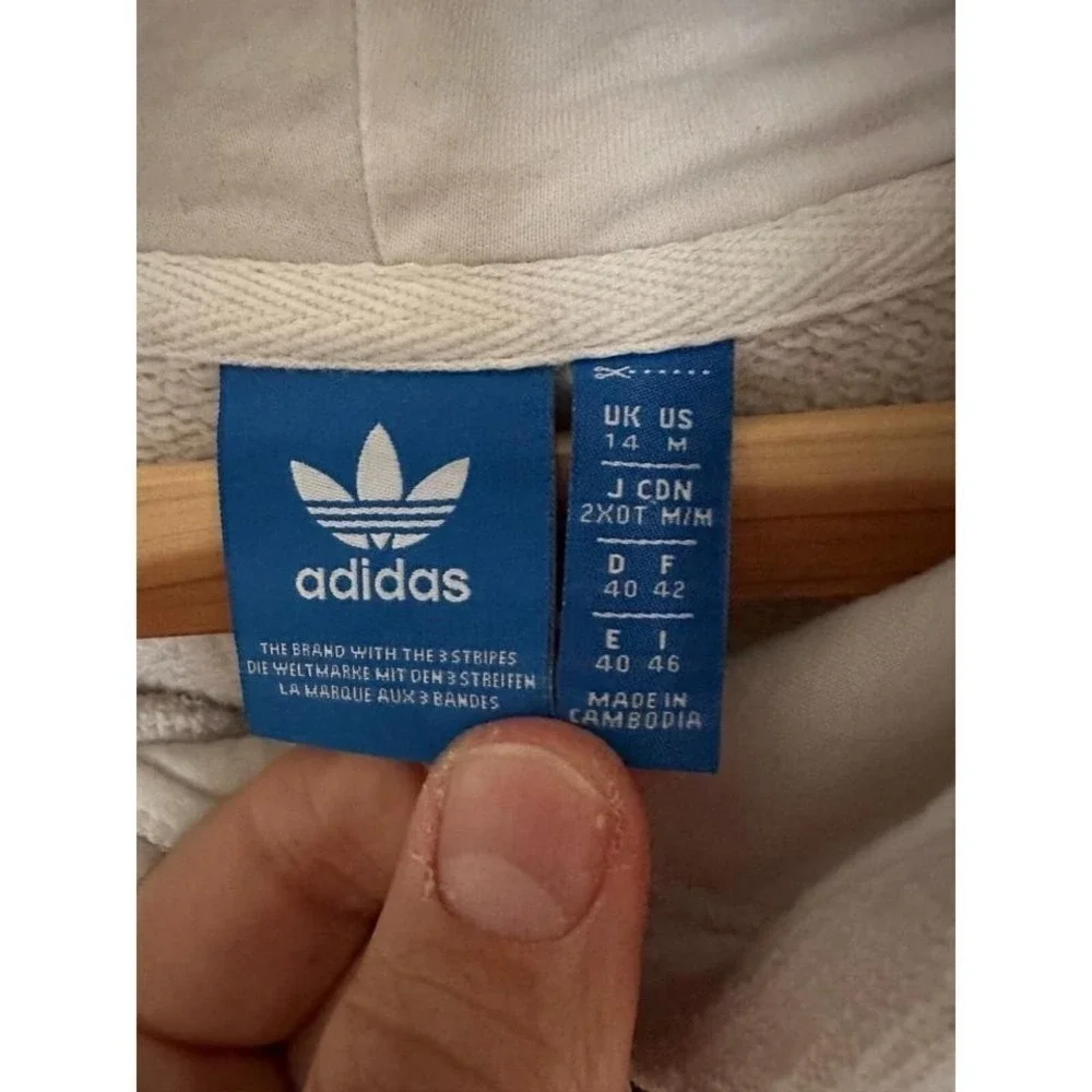 Vintage Adidas Hoodie Made in USA Y2K Thermal Cream Grey Navy‎ Medium 1990s